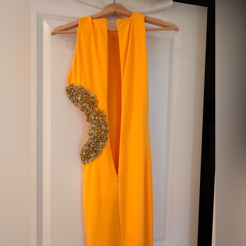 NWOT BRONX AND BANCO Camila Yellow Rhinestone Cutout Maxi Dress - Picture 15 of 15